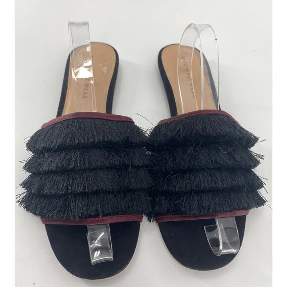WHO WHAT WEAR women 6.5 black fringe slide Sandals - Picture 3 of 5